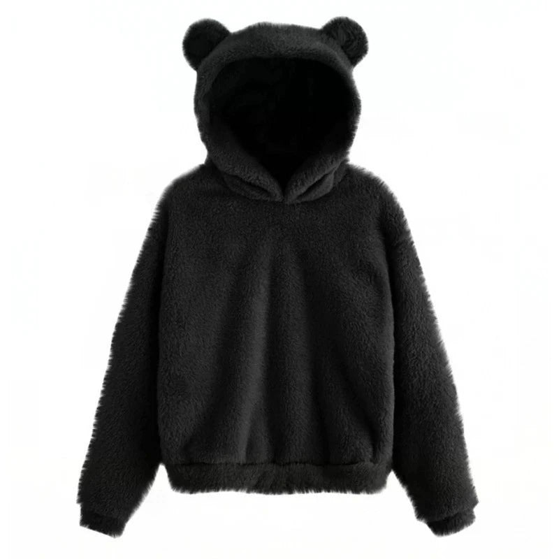 Fluffy bear ear hoodie best sale