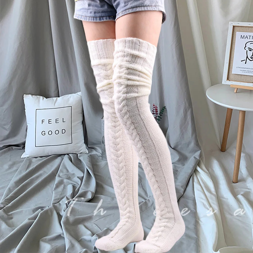 Wooly Winter Pattern Thigh High Stockings