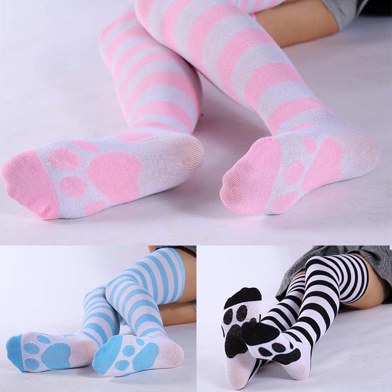 Thin Striped Thigh High Socks