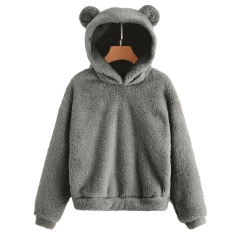 Oversized Fuzzy Bear Ears Hoodie - Dark Gray / S Apparel - Femboy Fatale