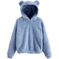 Oversized Fuzzy Bear Ears Hoodie - Blue / S Apparel - Femboy Fatale