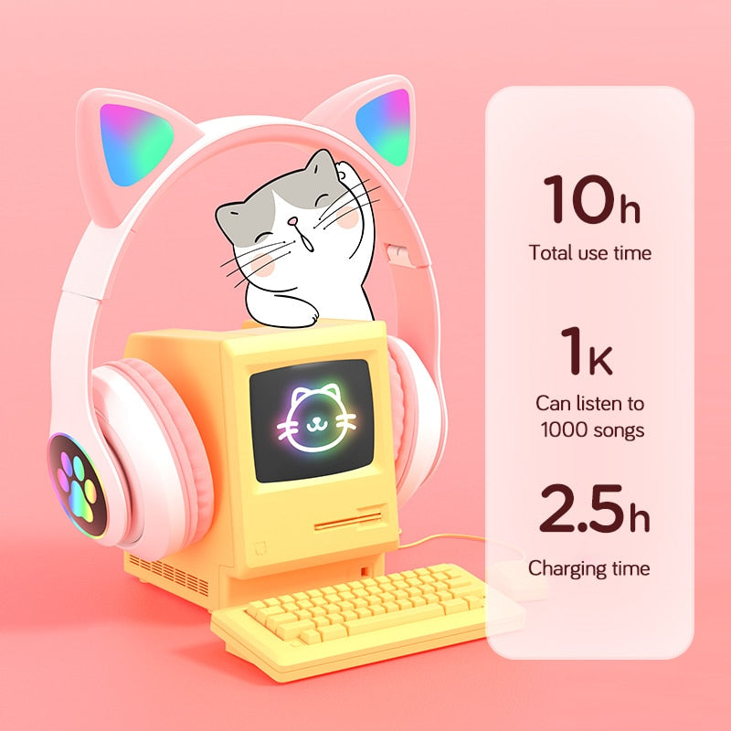 Kawaii Cat Ear Headphones w/ Microphone - Headphones - Femboy Fatale