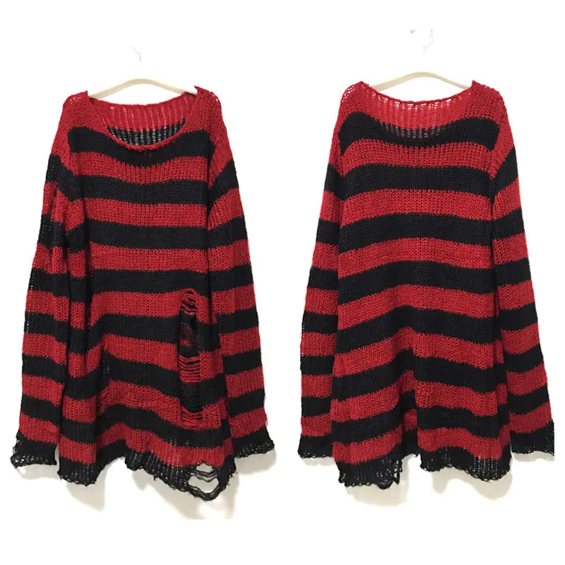 Gothic Distressed Oversized Striped Sweater Collection