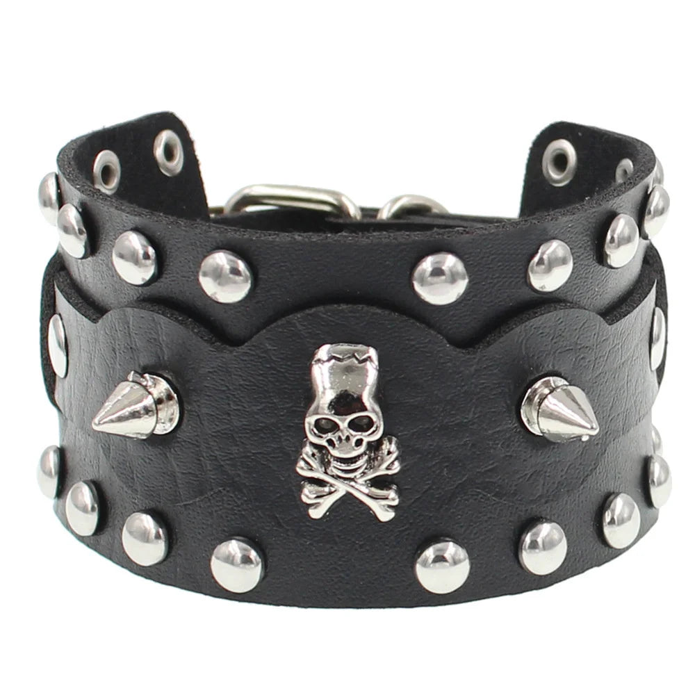 Black Leather Gothic Bracelet Collection