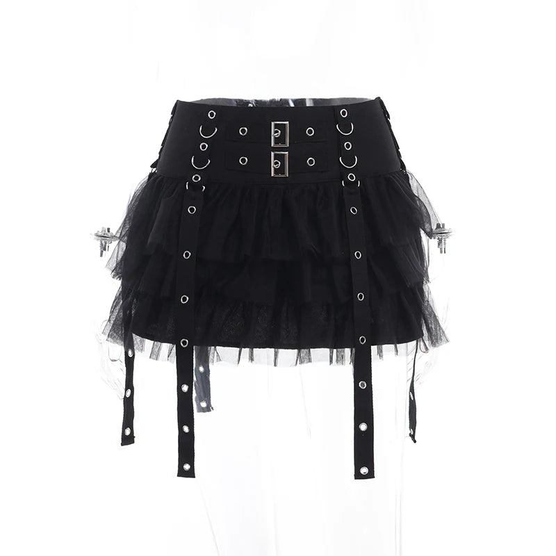 Gothic Black Mesh Ruffle Skirt