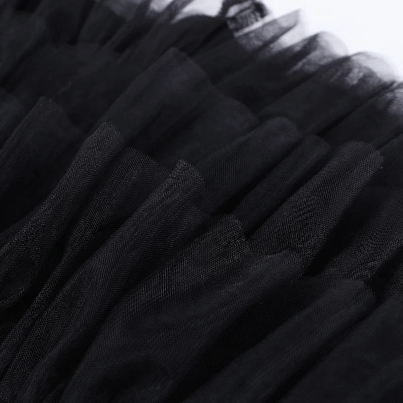 Gothic Black Mesh Ruffle Skirt