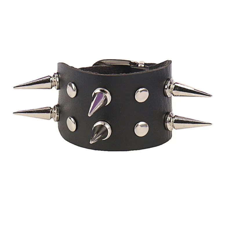 Black Leather Gothic Bracelet Collection