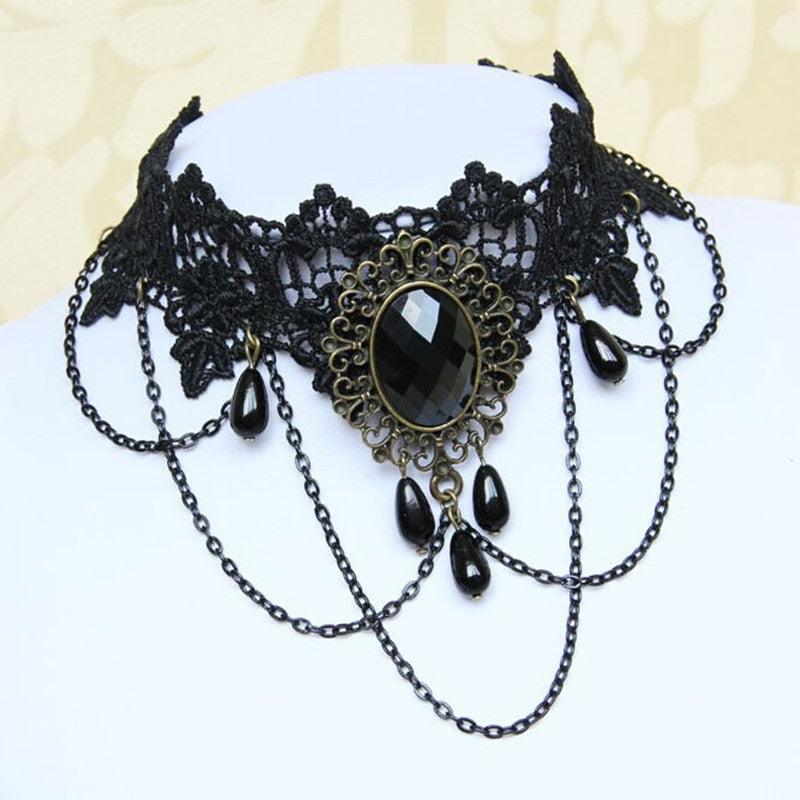 Gothic Black Lace Choker Collection - Necklace - Femboy Fatale