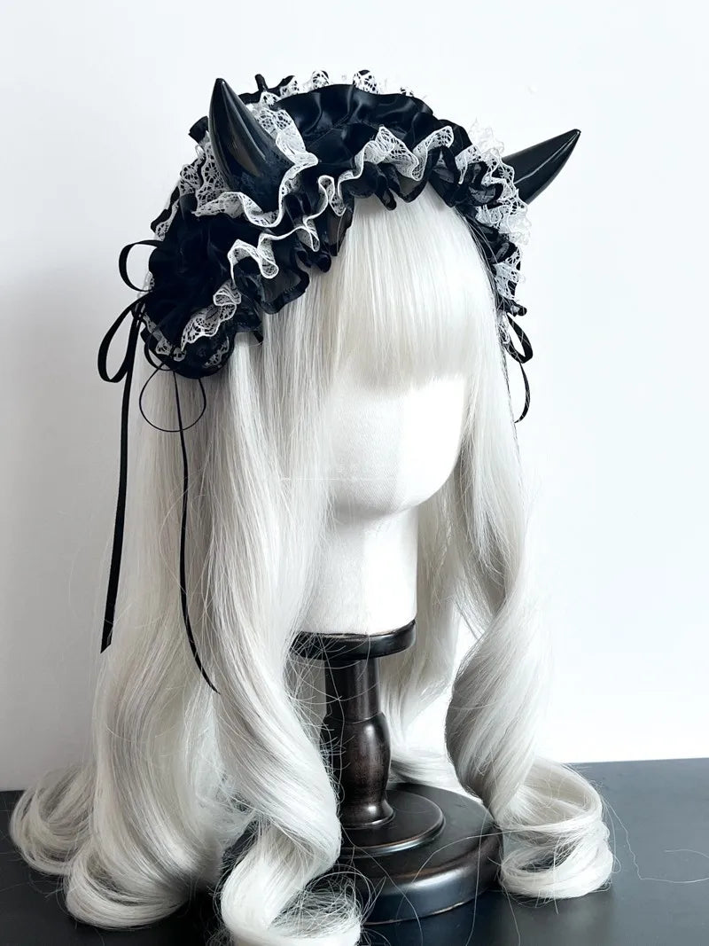 Gothic Horn Maid Lace Headdress