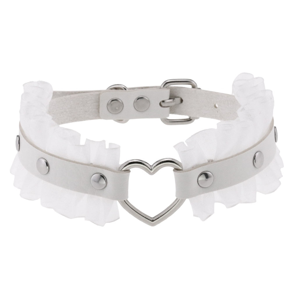 Harajuku White Leather Choker Collection - 4 Apparel - Femboy Fatale