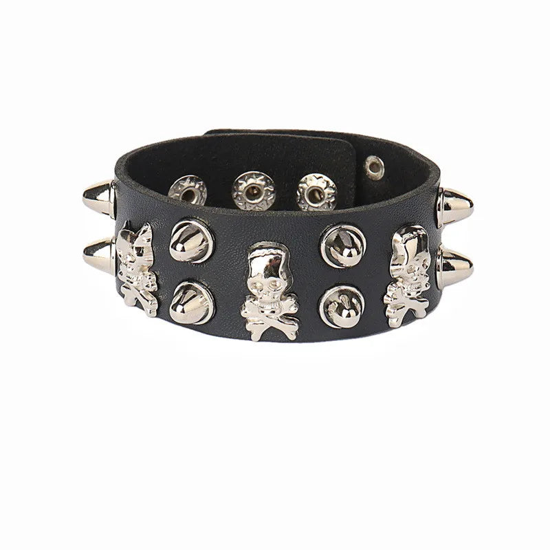 Black Leather Gothic Bracelet Collection