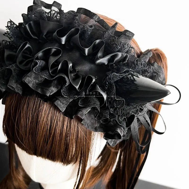 Gothic Horn Maid Lace Headdress