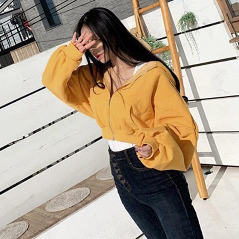 Crop top hot sale hoodie yellow