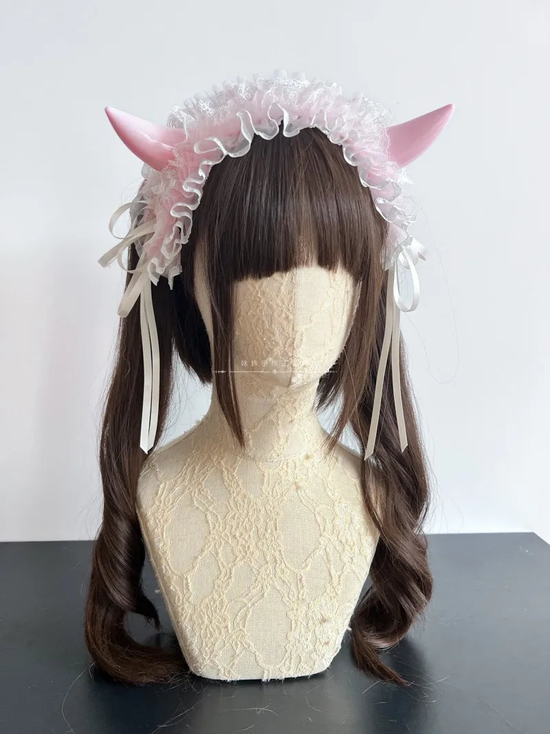 Gothic Horn Maid Lace Headdress