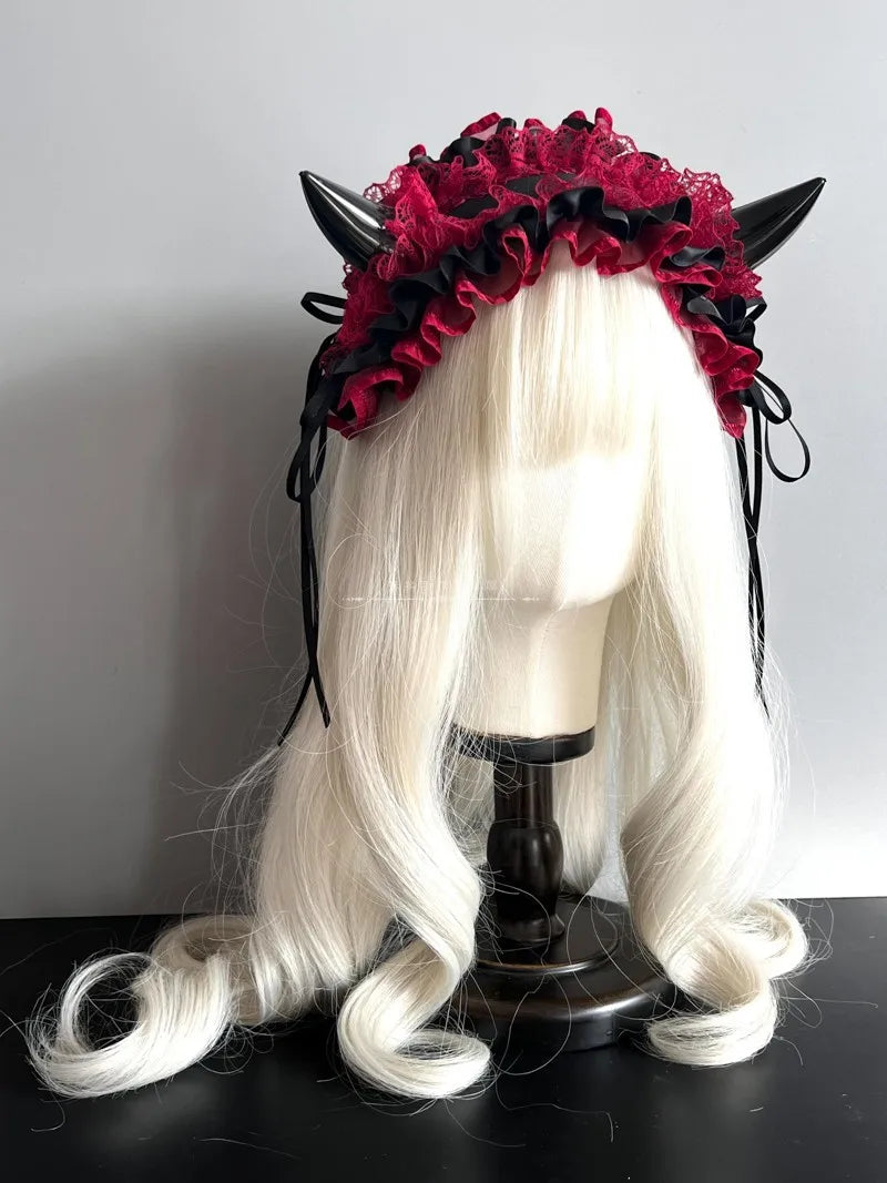 Gothic Horn Maid Lace Headdress