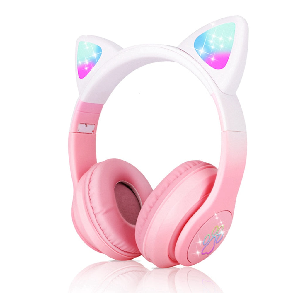 Kawaii Cat Ear Headphones w/ Microphone - Pink & White Headphones - Femboy Fatale