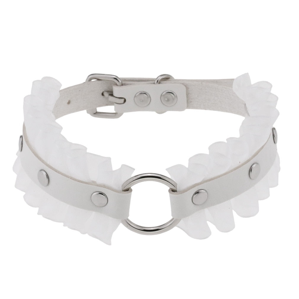 Harajuku White Leather Choker Collection - 5 Apparel - Femboy Fatale