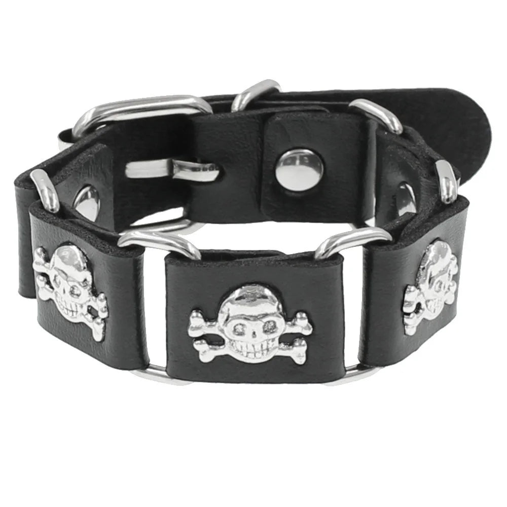 Black Leather Gothic Bracelet Collection