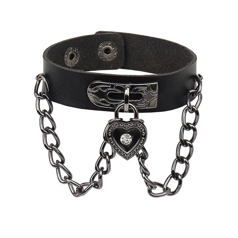 Black Leather Gothic Bracelet Collection