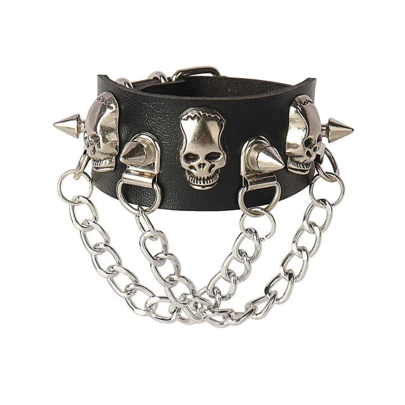 Black Leather Gothic Bracelet Collection