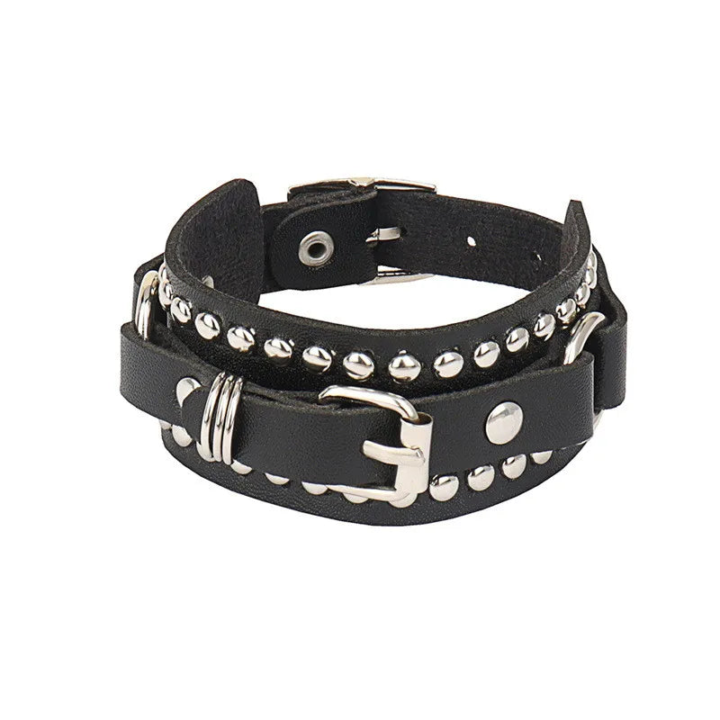 Black Leather Gothic Bracelet Collection