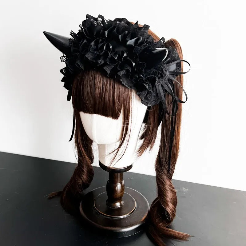 Gothic Horn Maid Lace Headdress