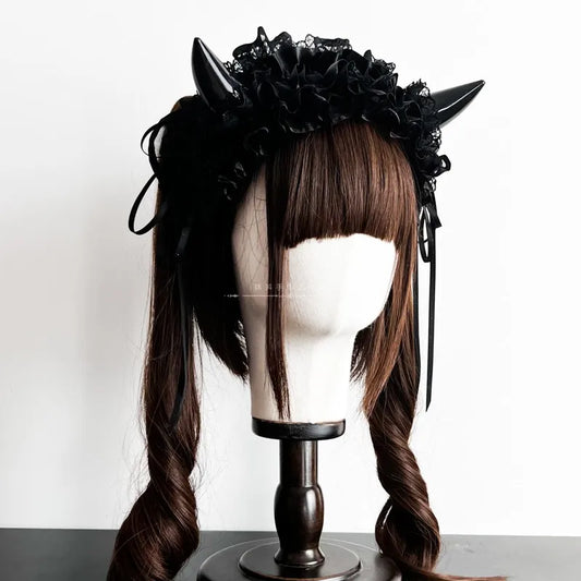 Gothic Horn Maid Lace Headdress