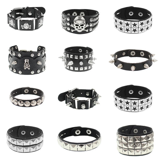 Black Leather Gothic Bracelet Collection