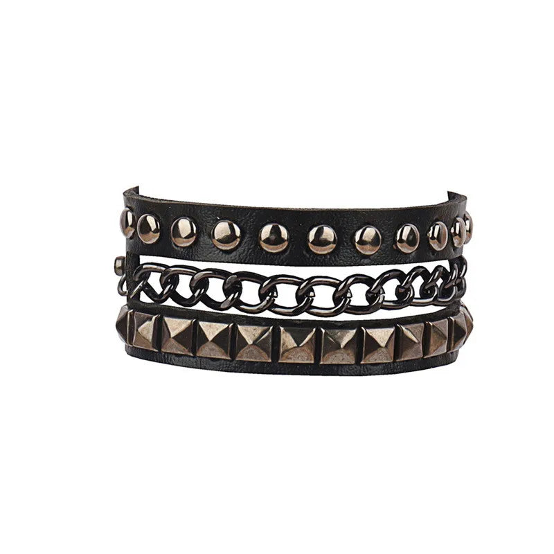 Black Leather Gothic Bracelet Collection