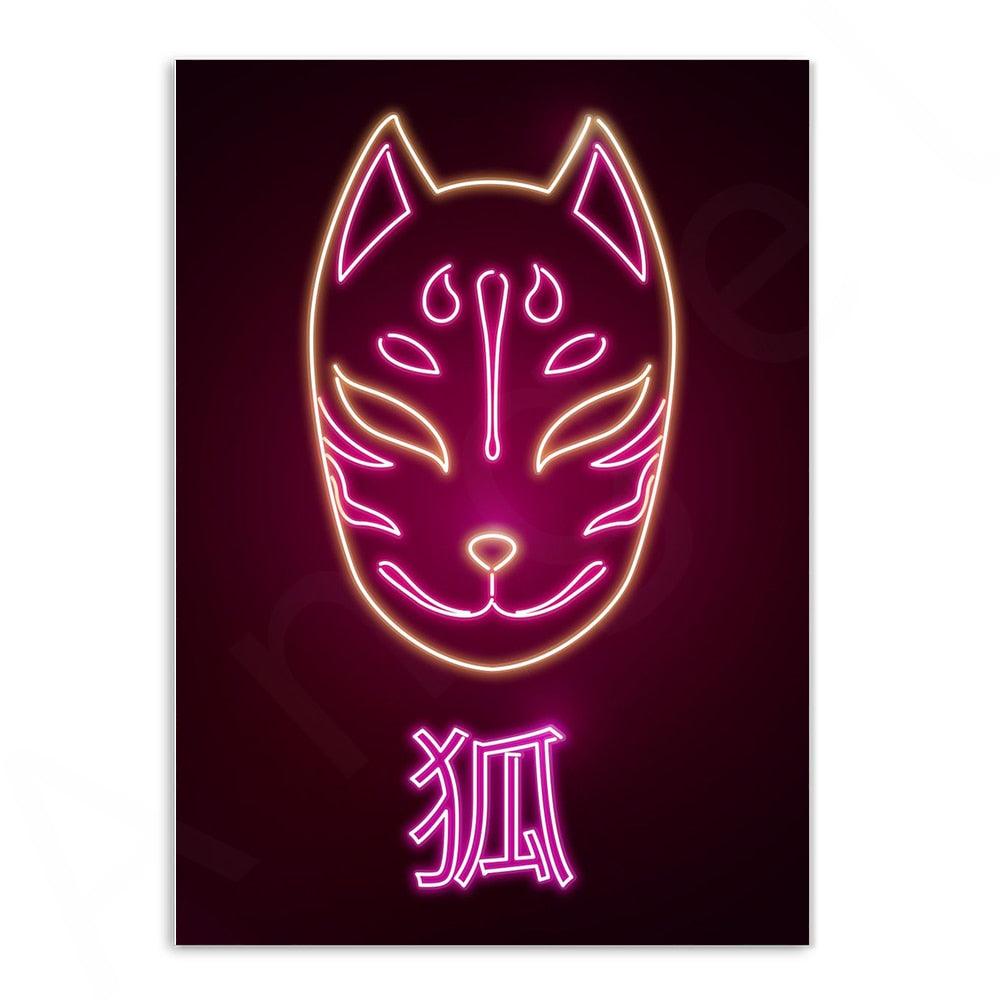 Various Neon Style Canvas Posters [Small Prints] - 21x30cm / Fox Mask - Femboy Fatale