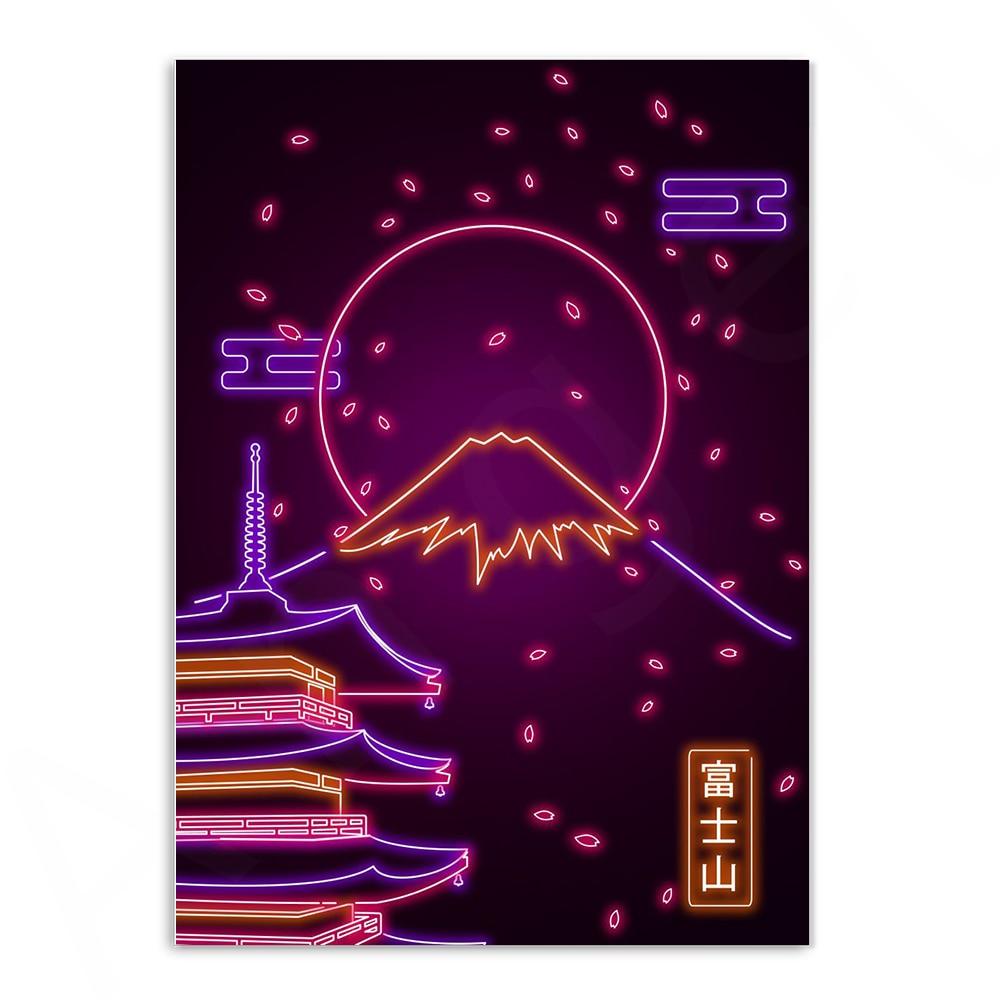 Various Neon Style Canvas Posters [Small Prints] - 21x30cm / Mt Fuji - Femboy Fatale