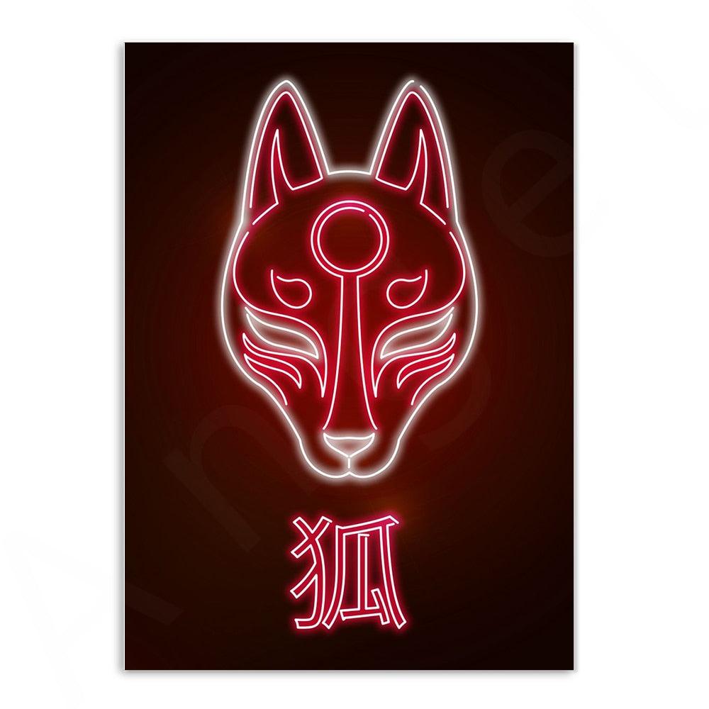 Various Neon Style Canvas Posters [Small Prints] - 21x30cm / Half Fox Mask - Femboy Fatale