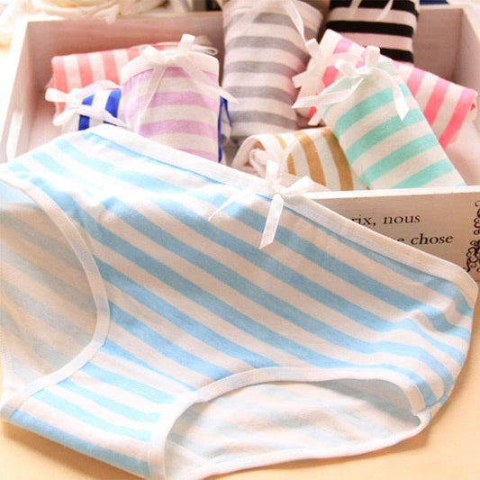 Japanese Striped Panties Bikini Cotton Anime Blue Pink Cosplay Underwear 2  Pack Briefs
