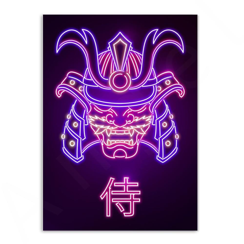 Various Neon Style Canvas Posters [Small Prints] - 21x30cm / Samurai Mask - Femboy Fatale