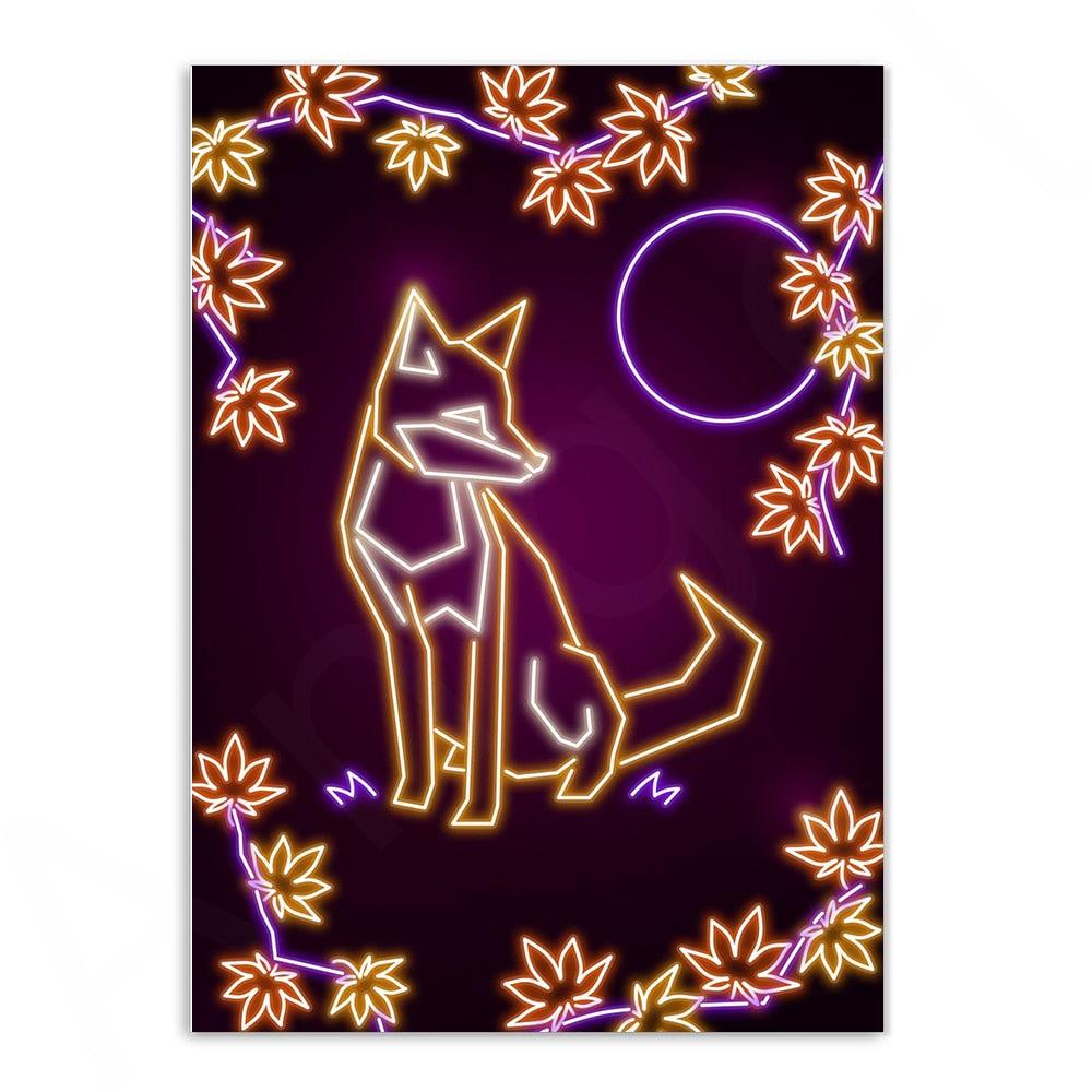 Various Neon Style Canvas Posters [Small Prints] - 21x30cm / Geometric Fox - Femboy Fatale