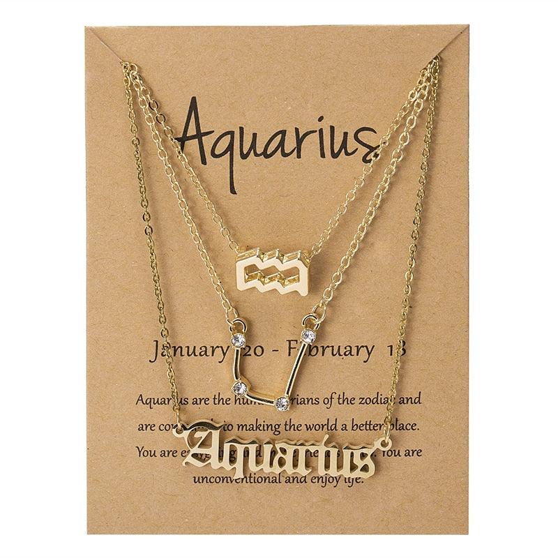 Zodiac 3 Piece Pendant Collection - Aquarius - Gold Pendant - Femboy Fatale