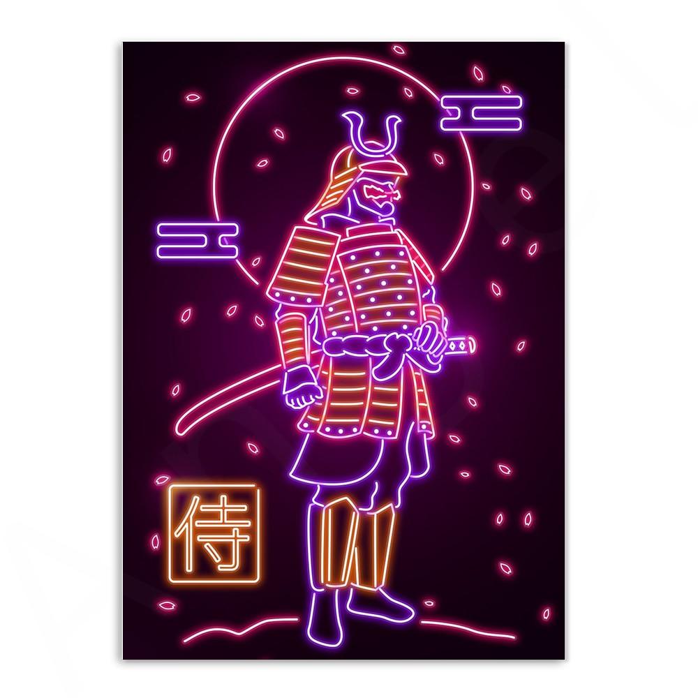 Various Neon Style Canvas Posters [Small Prints] - 21x30cm / Samurai - Femboy Fatale