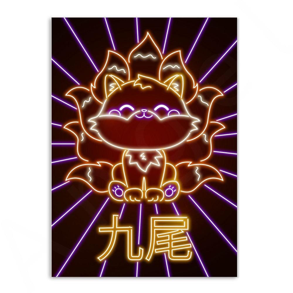 Various Neon Style Canvas Posters [Small Prints] - 21x30cm / Nine Tailed Fox - Femboy Fatale