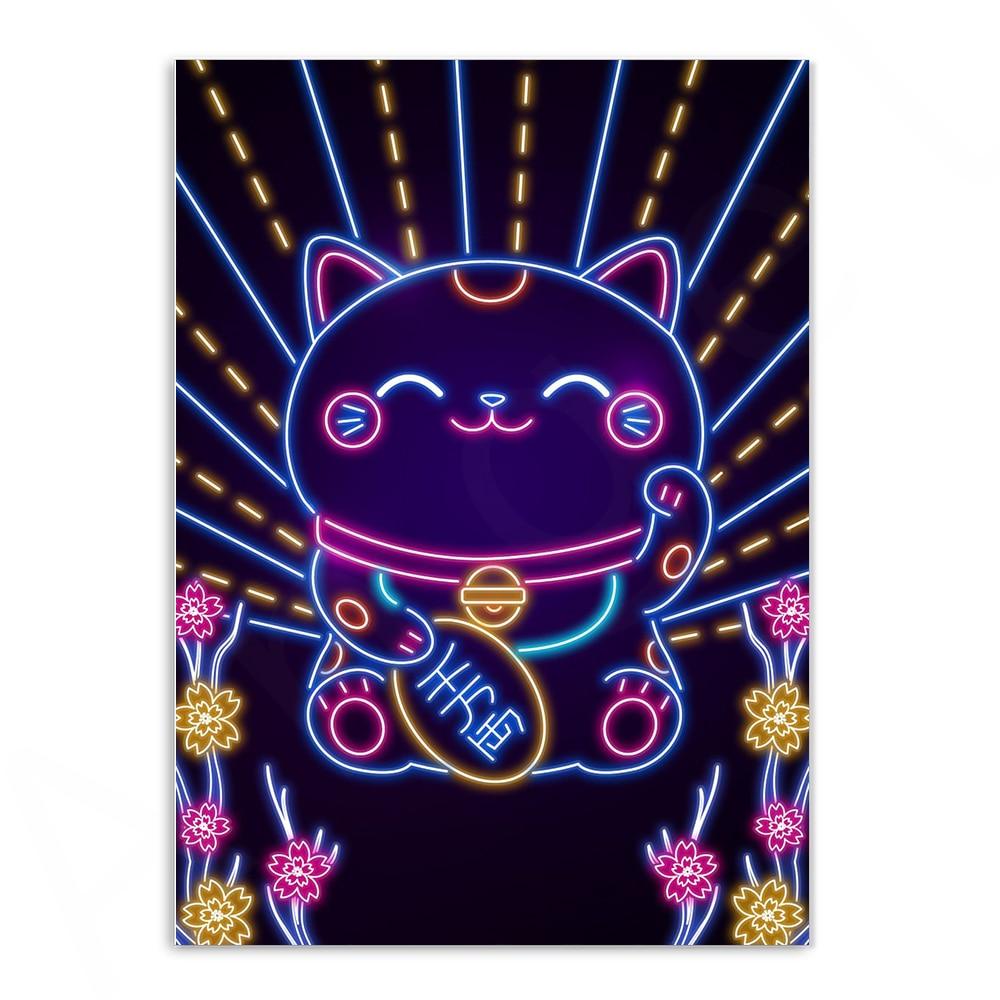 Various Neon Style Canvas Posters [Small Prints] - 21x30cm / Lucky Cat - Femboy Fatale