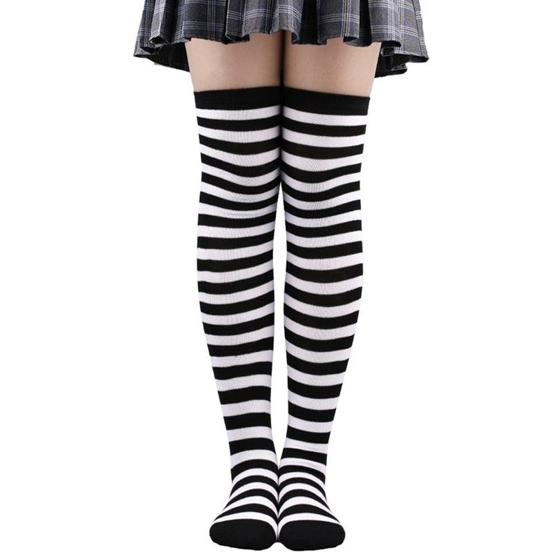 Thin Striped Thigh High Socks