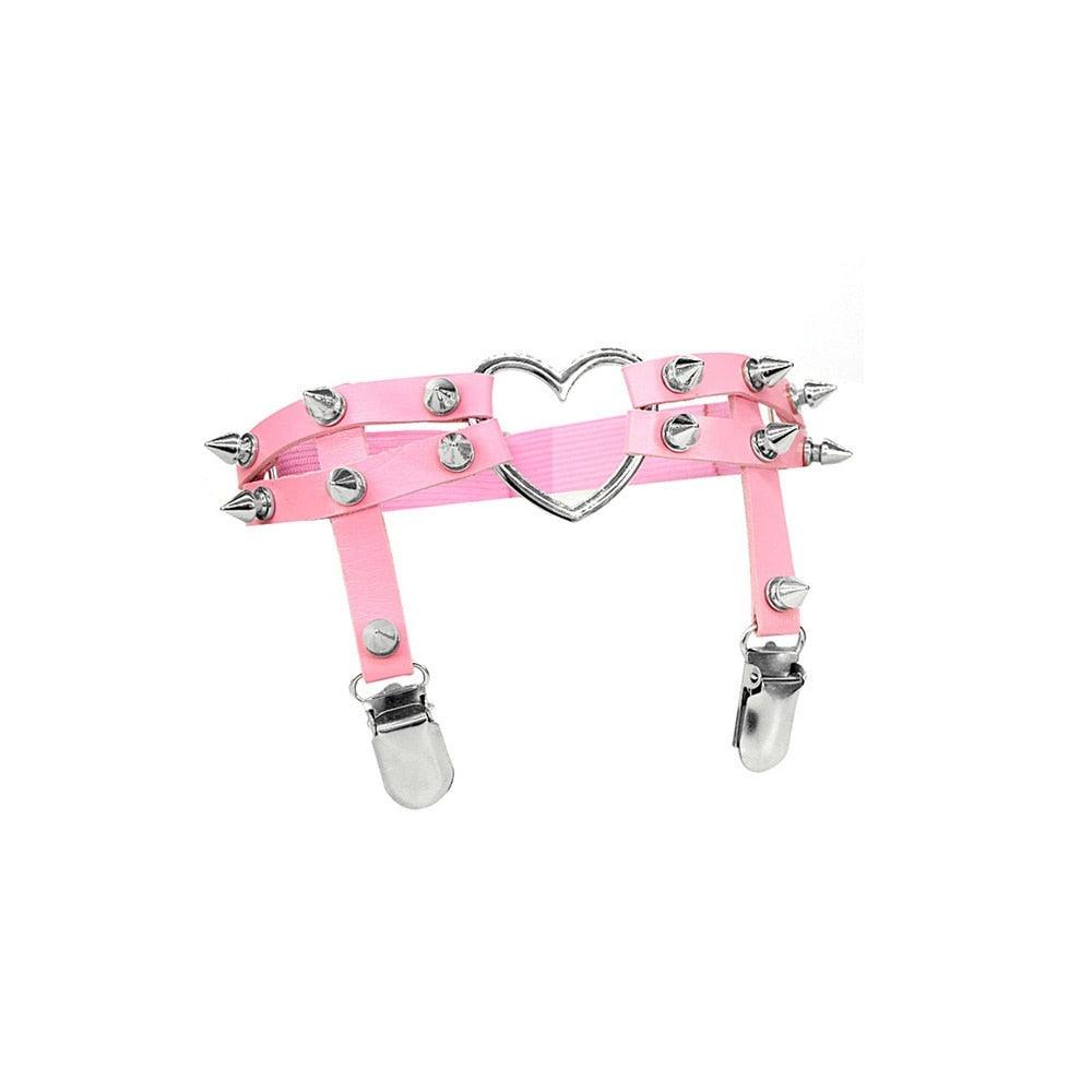 Pink Gothic Leather Garter Collection - Garters - Femboy Fatale