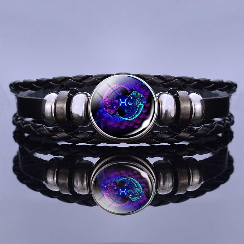 Zodiac Leather Bracelet Collection - Pisces Blue Bracelet - Femboy Fatale