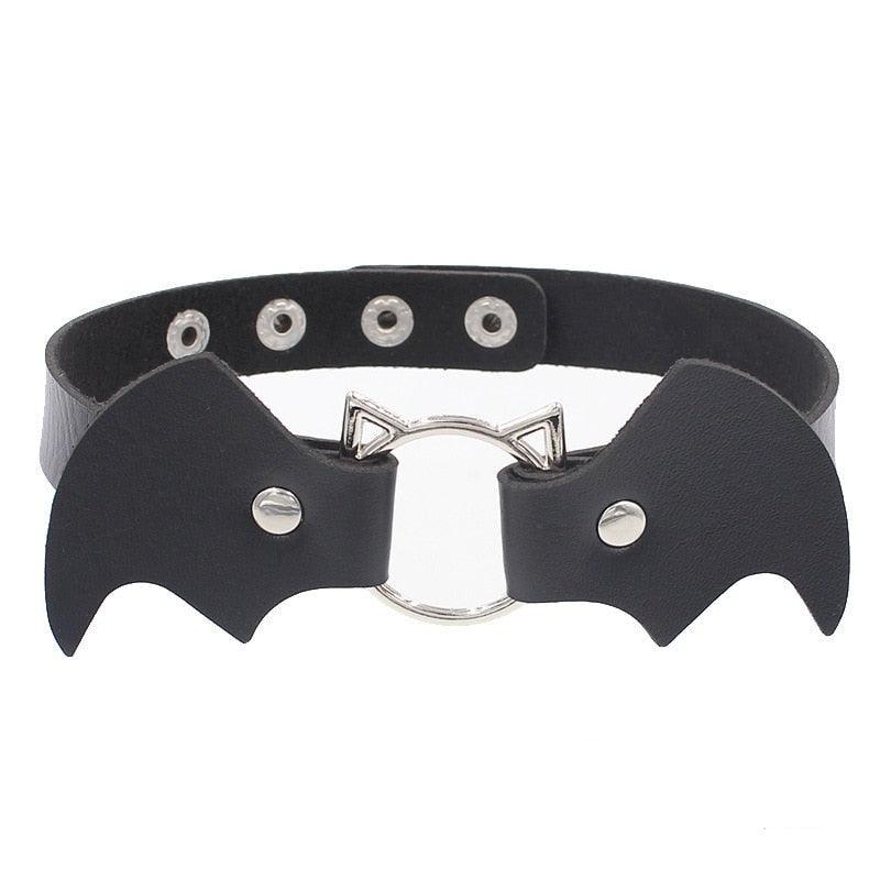 Colorful Bat Leather Chokers - Black Choker - Femboy Fatale