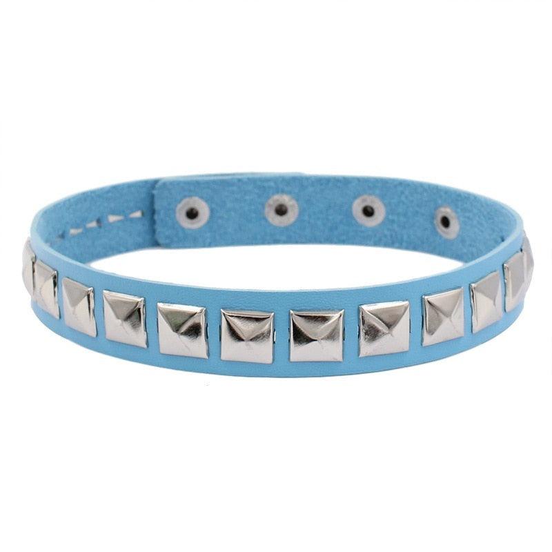 Colorful Studded Leather Chokers - Light Blue Choker - Femboy Fatale