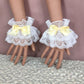 Maiden Cuffs w/ Ribbon - White Lace w/ Yellow Ribbon - Femboy Fatale