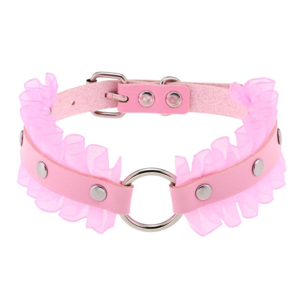 Pink Leather Gothic Choker Collection - Choker - Femboy Fatale