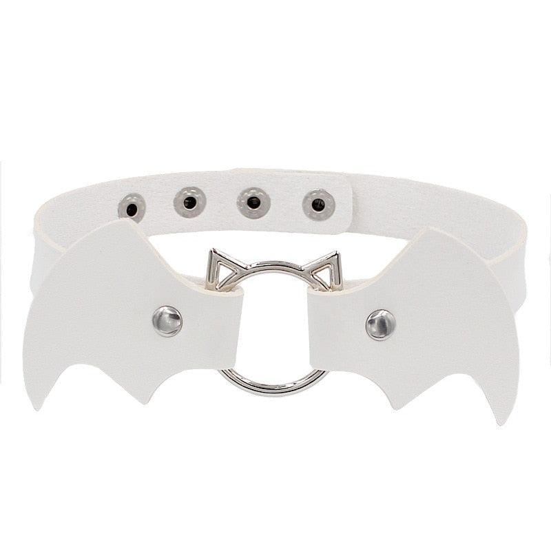 Colorful Bat Leather Chokers - White Choker - Femboy Fatale