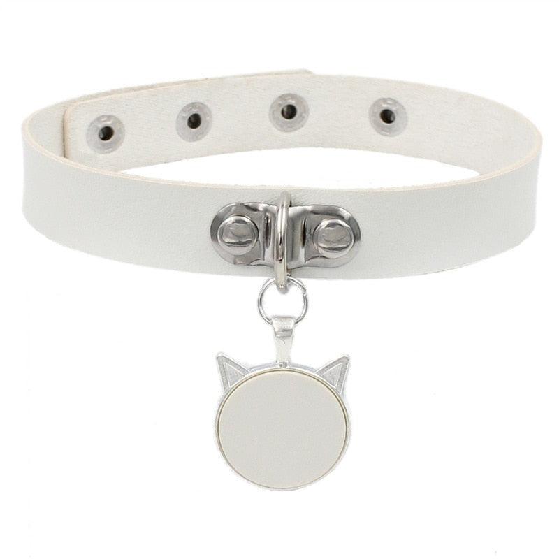 Colorful Cat Leather Chokers - White Choker - Femboy Fatale