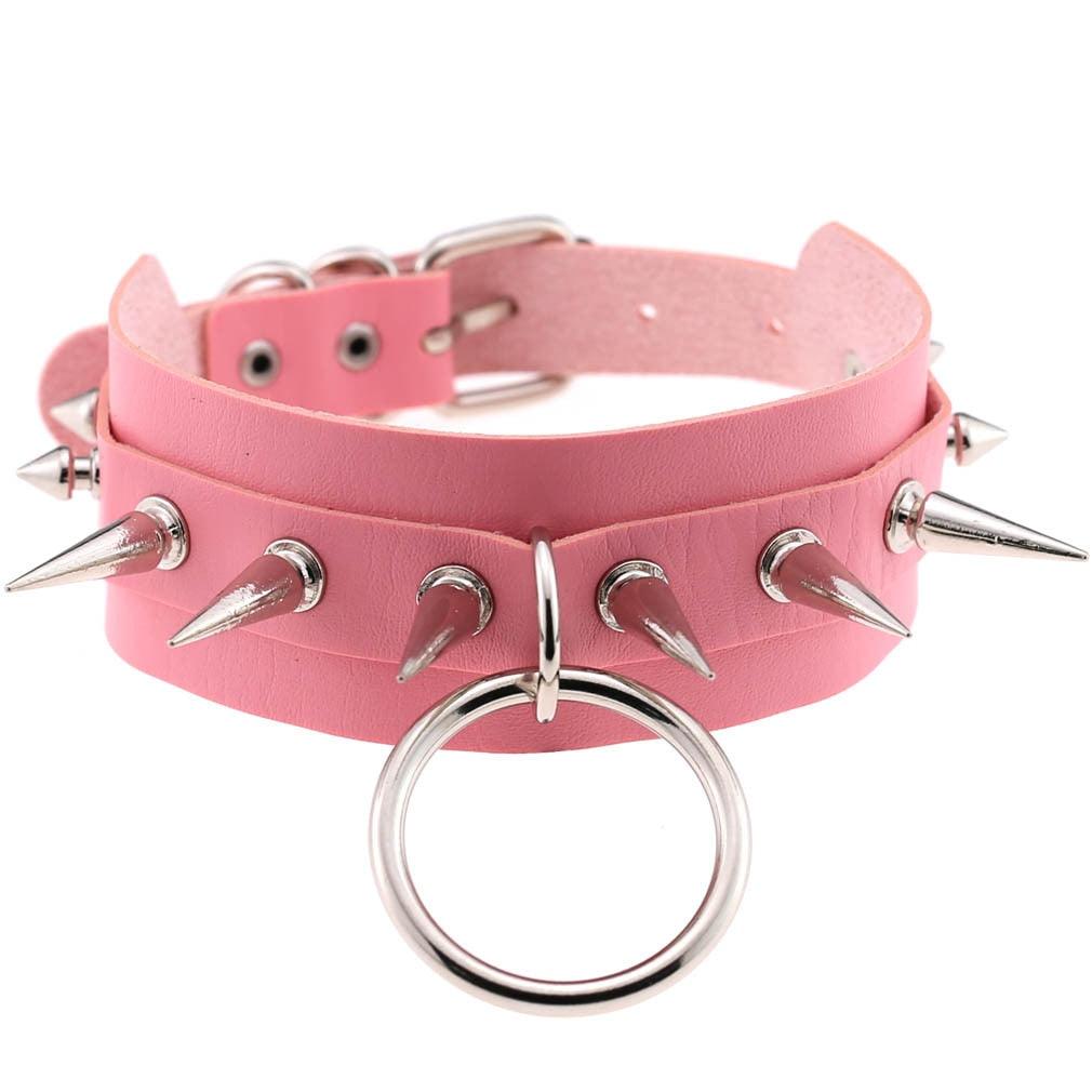 Pink Leather Gothic Choker Collection