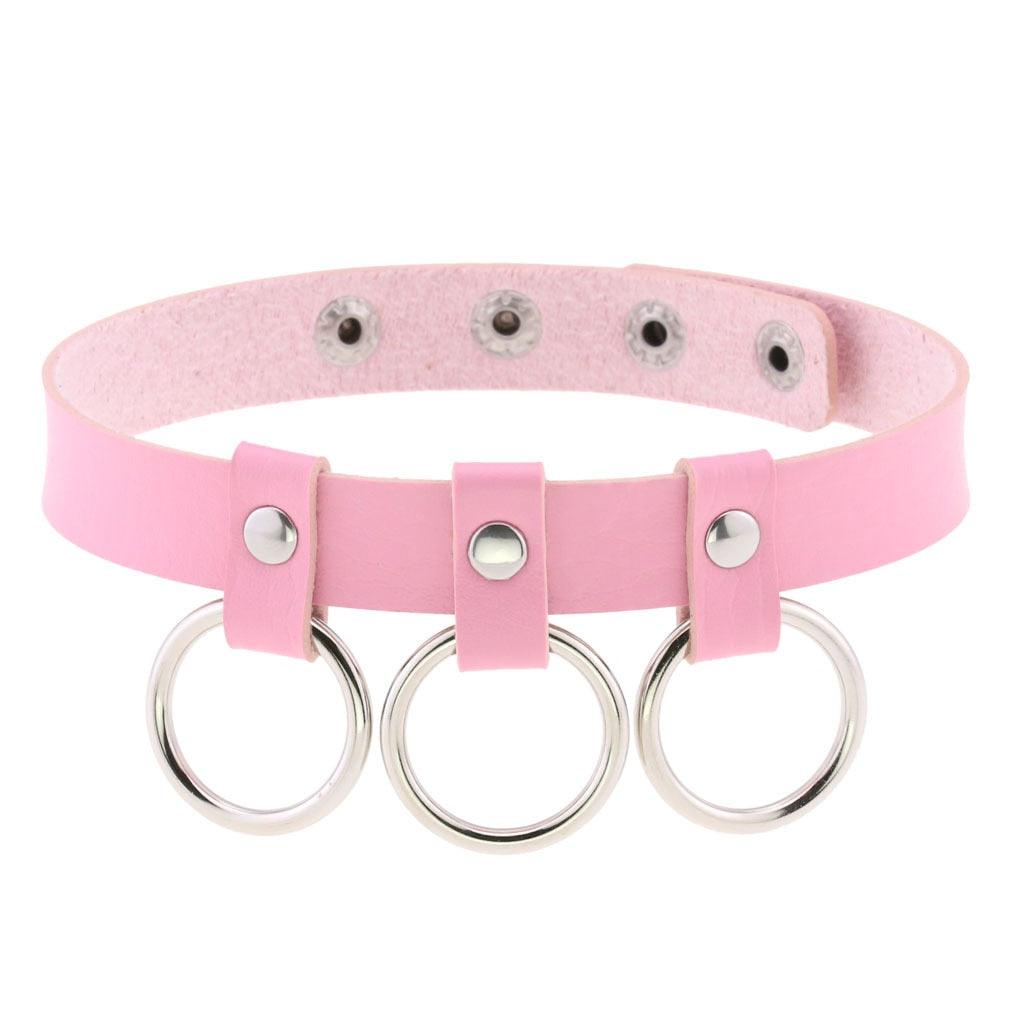 Pink Leather Gothic Choker Collection - Style 17 Choker - Femboy Fatale